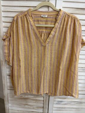 AnaYellow Stripe V-Neck Short Sleeve Top